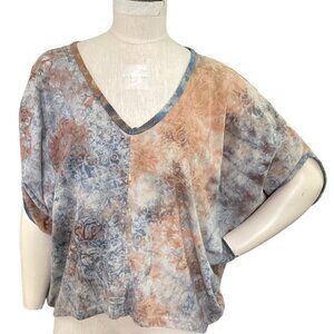 Glima S BOHO Beach Tie Dye Multicolor Short Sleeve Batwing Poncho Tee Top 182i
